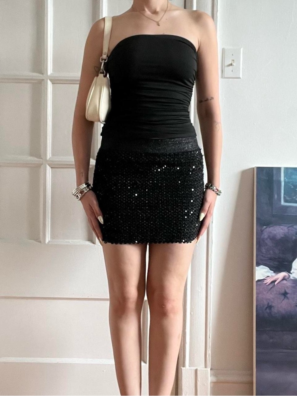 Size Small Black Qed London Sequin Mini Skirt